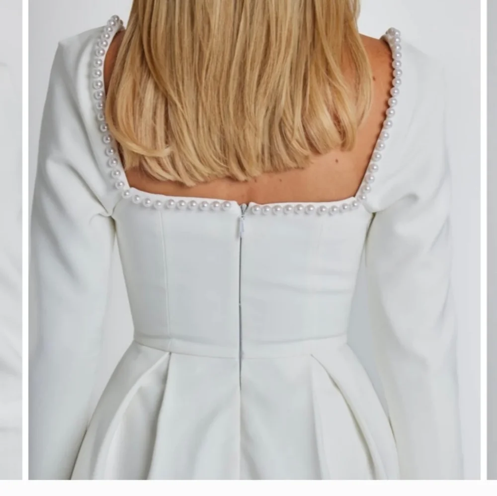 $485 Oddmuse London Elegant White Dress with Pearls, - Picture 4 of 9